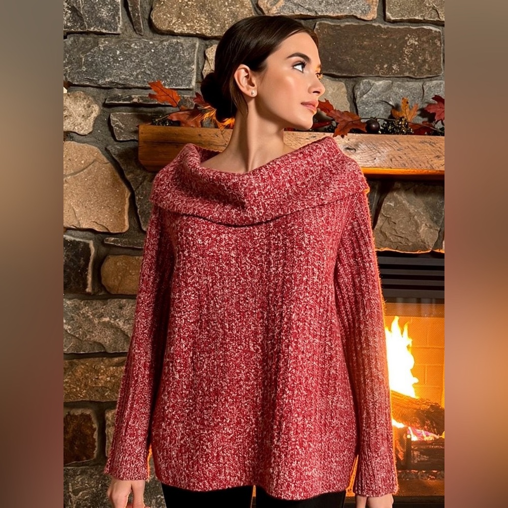 Madewell Marled Red Chunky Cowl Neck Sweater